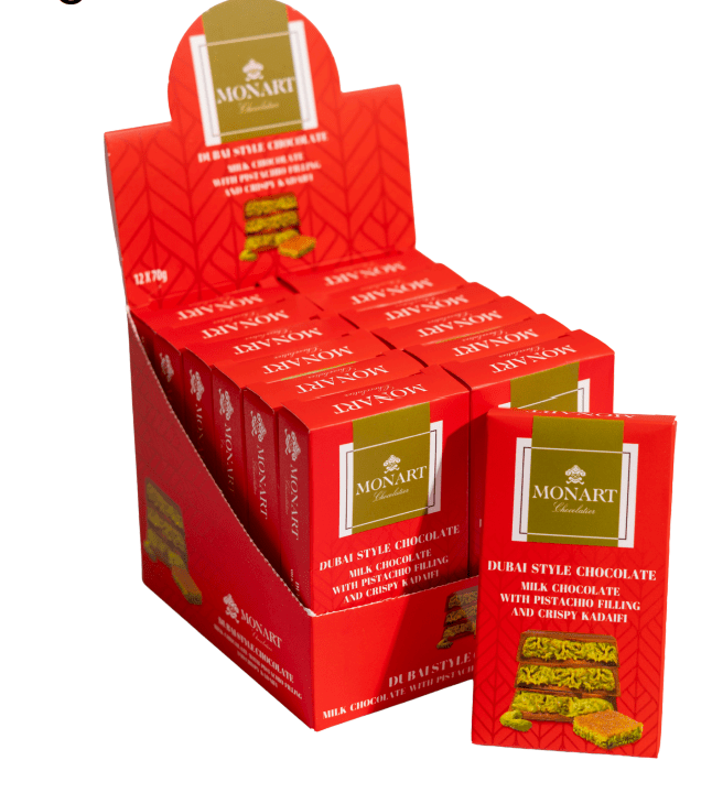 MONART DUBAI CHOCOLATE 2.2 OZ (70G) X 1PCS (12 UNIT) - TULUMBA