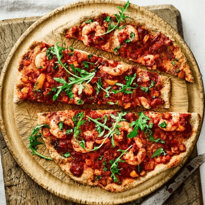 Prawn Feta and Semi-Dried Tomato Pizza