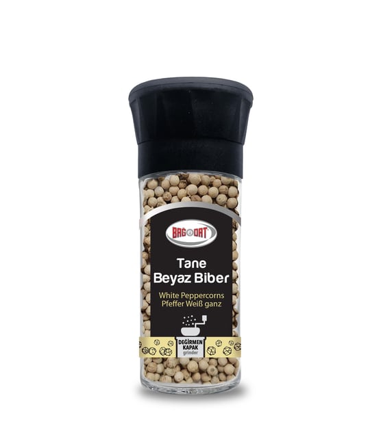 Bagdat Glass Grinder White Pepper Whole Tane Beyaz Biber Cam Degirmenli Sise 59g