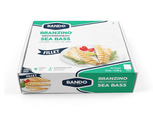 Bando Donuk Levrek Bronzini-Sea Bass Frozen Fillet 10lb\ 4.58kg (6-8)