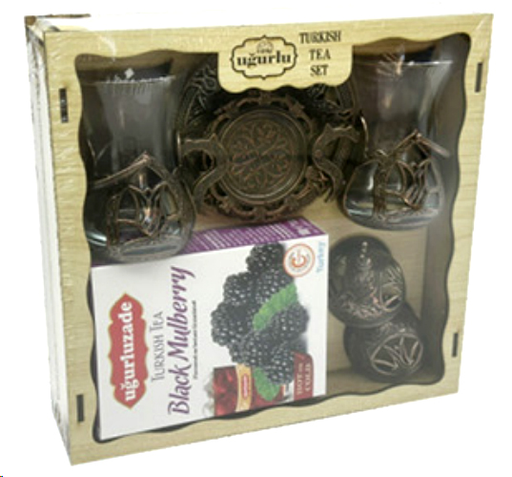Ugurlu   Wooden Ottoman Tea Set Copper (Ahsap Osmanli Cay Seti  Bakir)