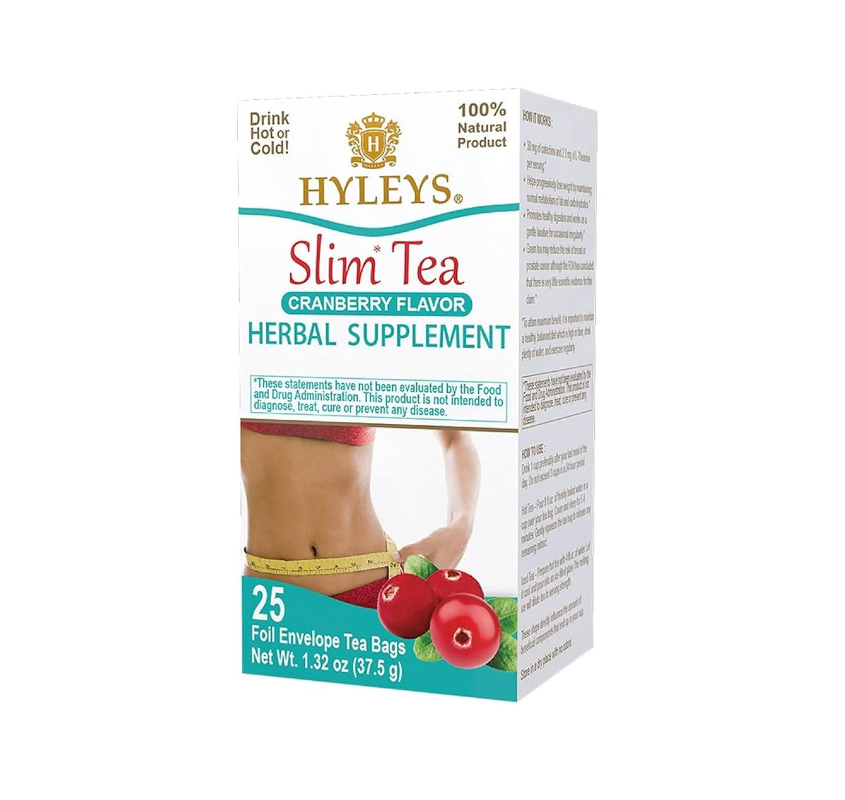 Hyleys Slim Tea Cranberry Flavor - Weight Loss Herbal Supplement Cleanse and Detox - 25 Tea Bags (1 Pack)