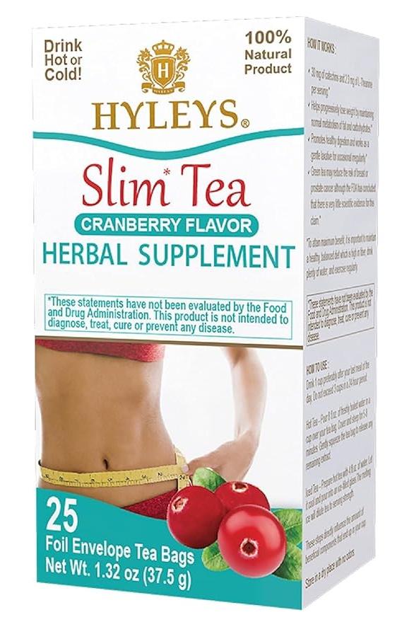 Hyleys Slim Tea Cranberry Flavor - Weight Loss Herbal Supplement Cleanse and Detox - 25 Tea Bags (1 Pack) - TULUMBA