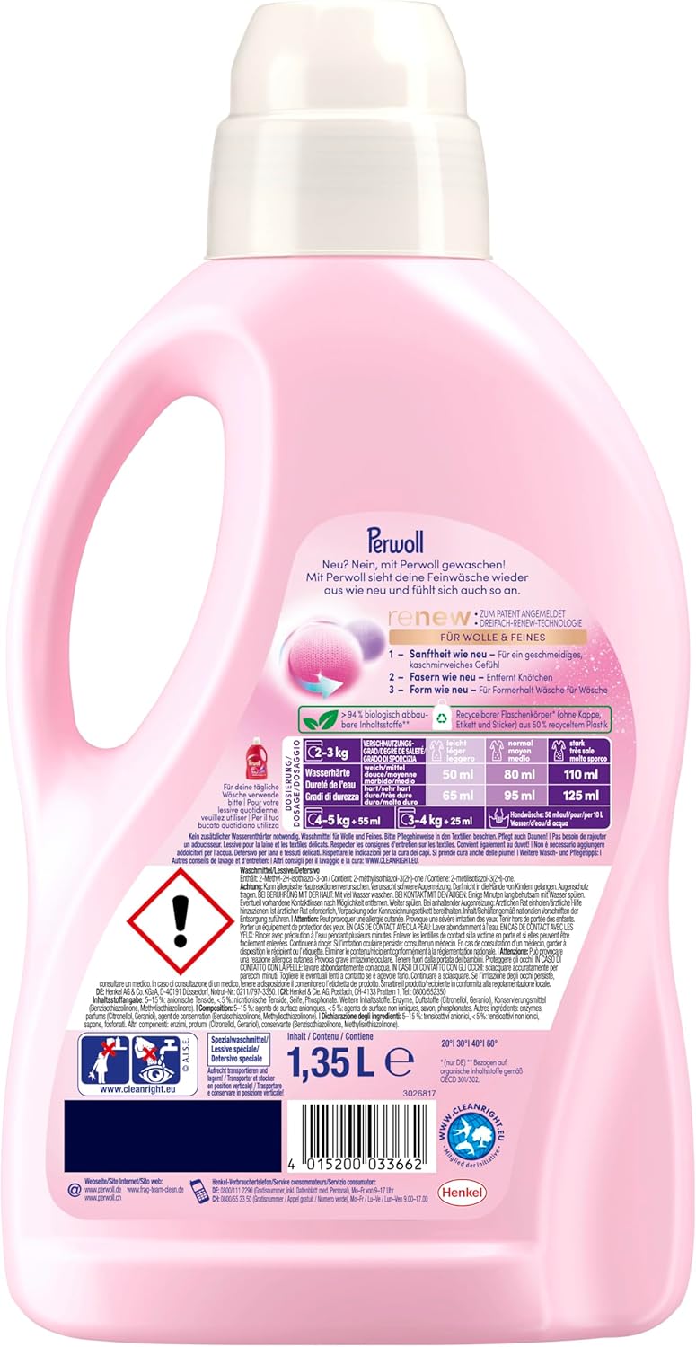 PERWOLL FOR WOOL & DELICATES 2.97 LT (100oz)