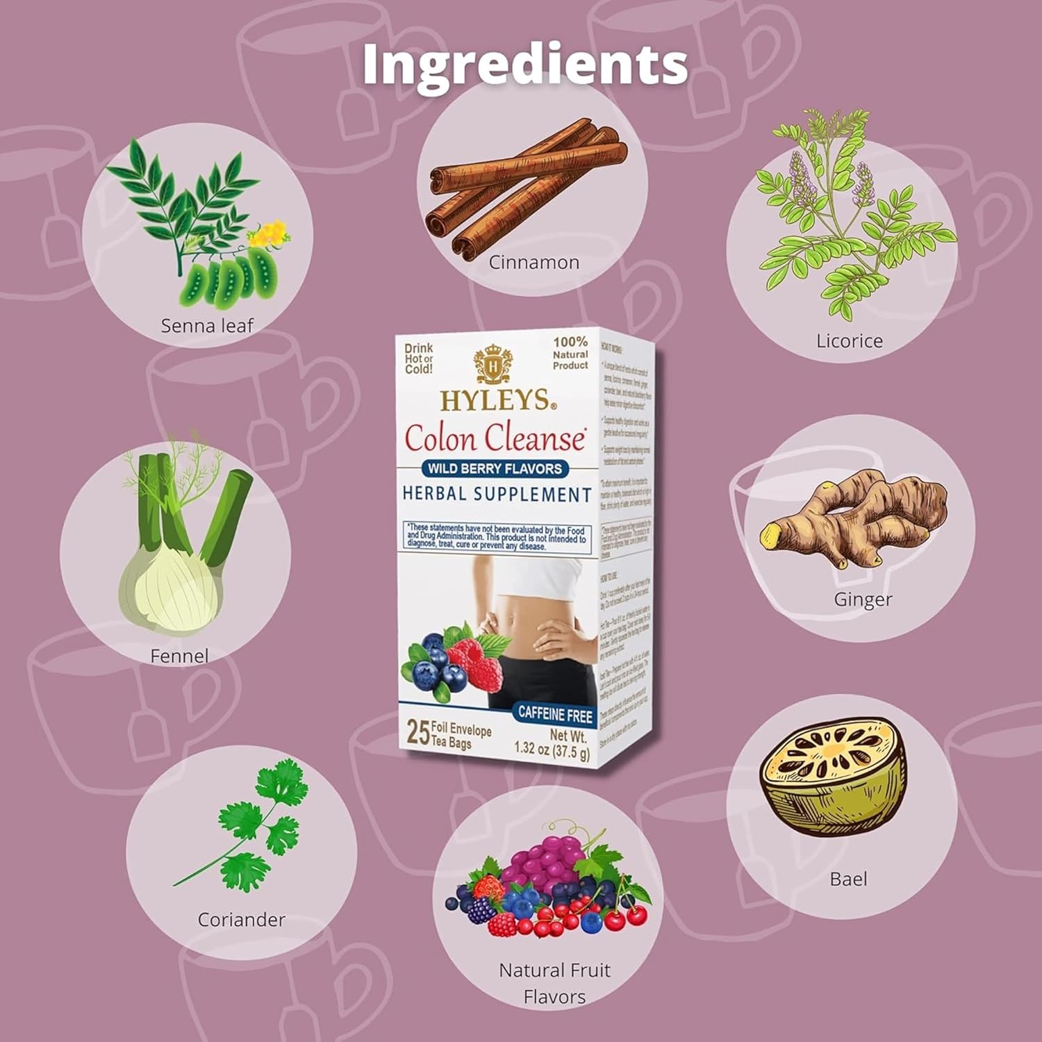 HYLEYS CAFFEINE FREE || LEMON & GINGER || HERBAL TEA 0.88 oz