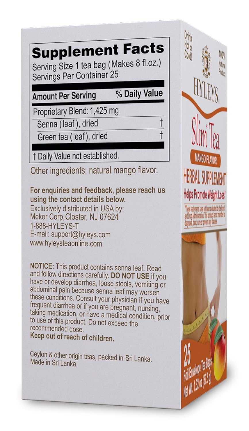 HYLEYS Slim Tea HERBAL SUPPLEMENT MANGO 1.32oz X 25pc