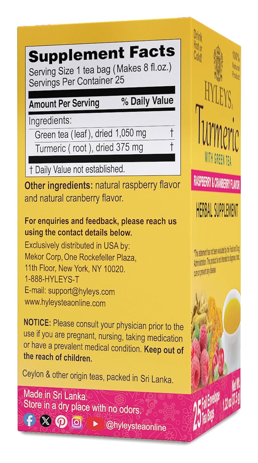 HYLEYS TURMERIC, RASPBERRY & CRANBERRY | W/GREEN TEA 1.32oz