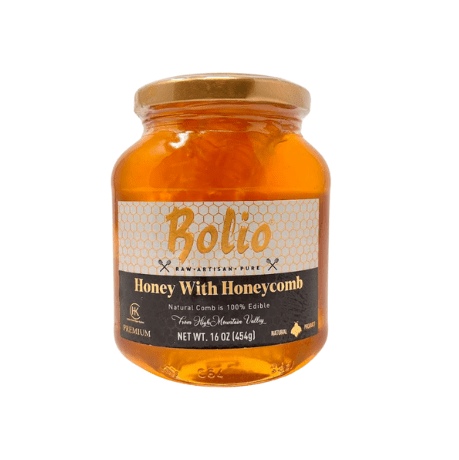 BOLIO HONEYCOMB IN HONEY in GLASS JAR 454 GR (16 OZ)