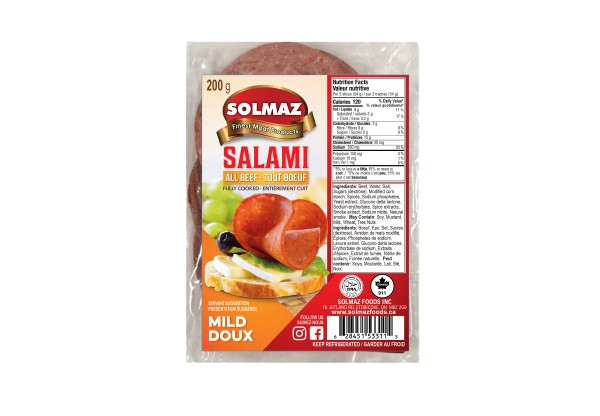 R - SOLMAZ SLICED BEEF SALAMI MILD (HALAL) 8 OZ (227GR)