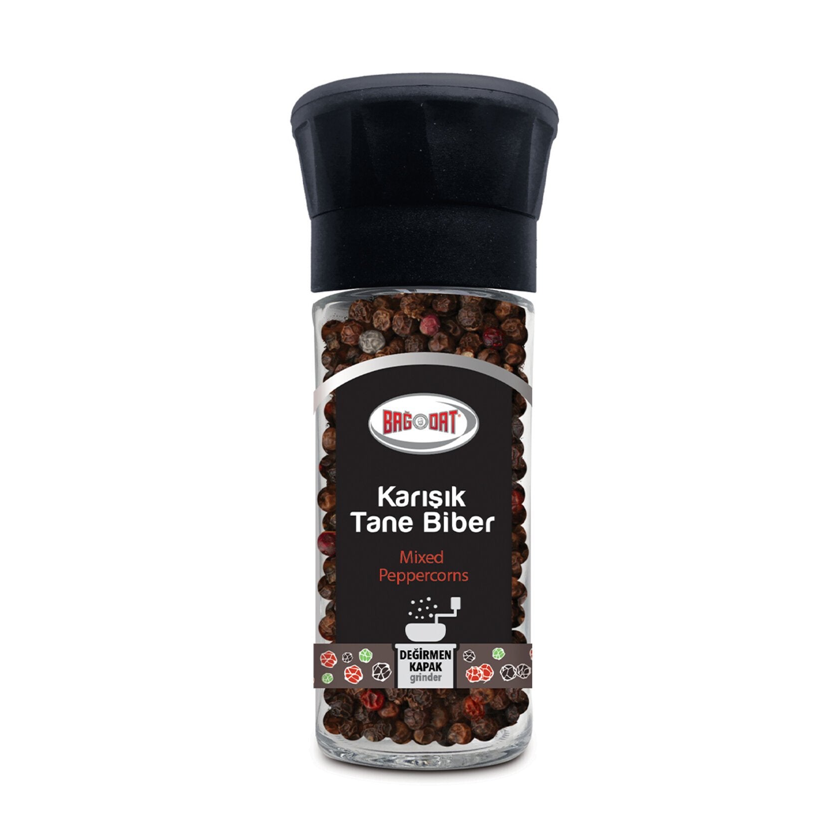 Bagdat Glass Grinder Karisik Tane Karabiber Rainbow Peppercorn 1.6oz (45g)