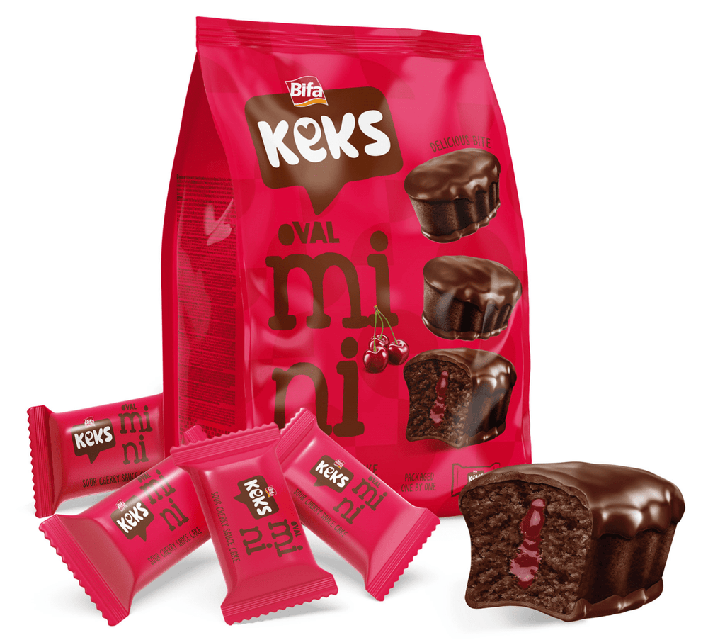 BIFA KEKS MINI OVAL CACAO COATED CHERRY SAUCED FILLED CACAO CAKE 180GR - TULUMBA