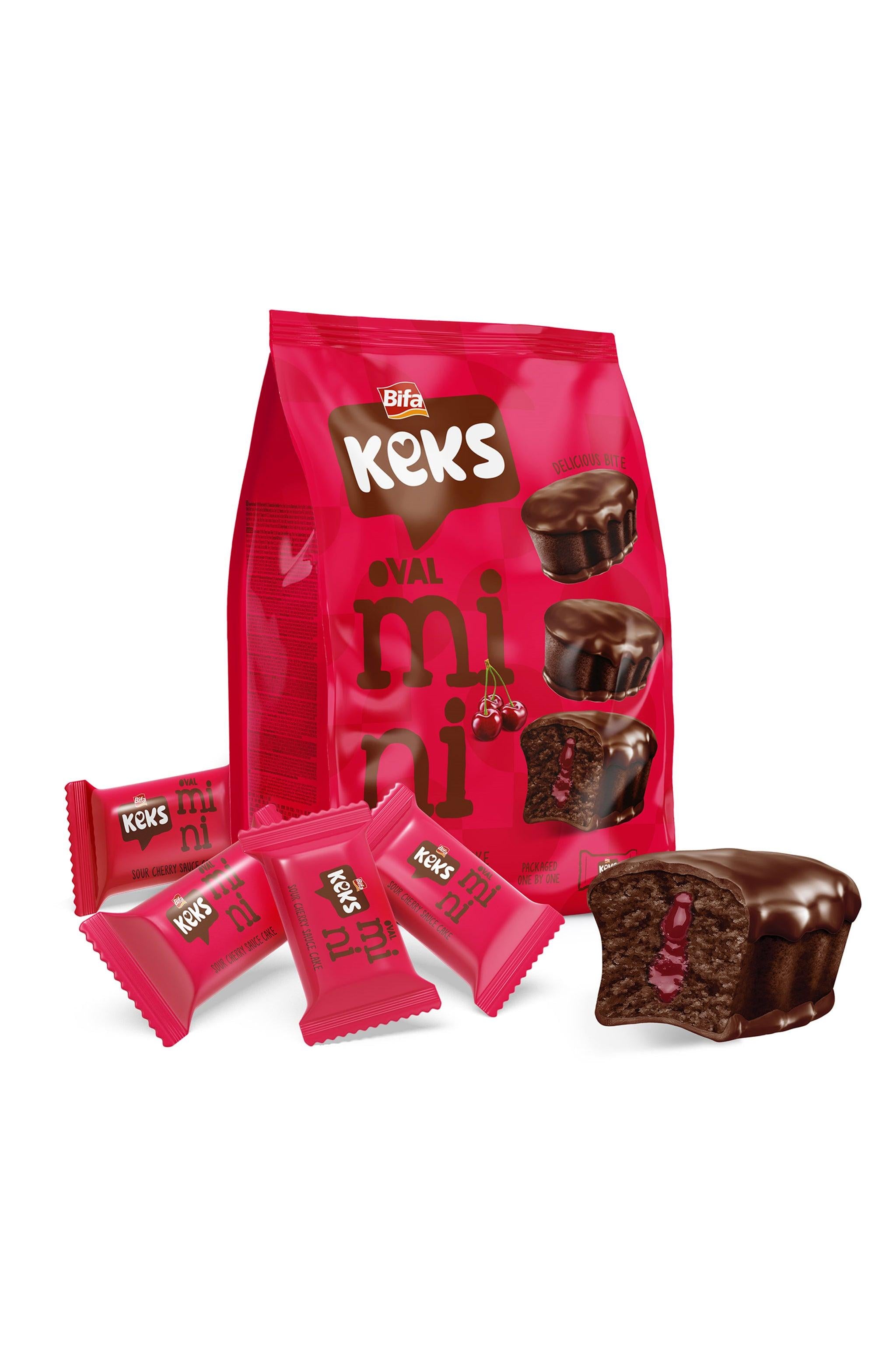 BIFA KEKS MINI OVAL CACAO COATED CHERRY SAUCED FILLED CACAO CAKE 180GR