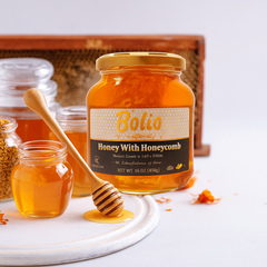 BOLIO HONEYCOMB IN HONEY in GLASS JAR 454 GR (16 OZ)