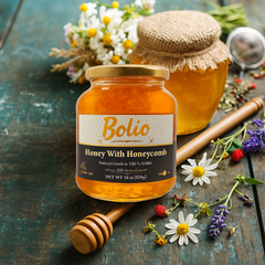 BOLIO HONEYCOMB IN HONEY in GLASS JAR 454 GR (16 OZ)