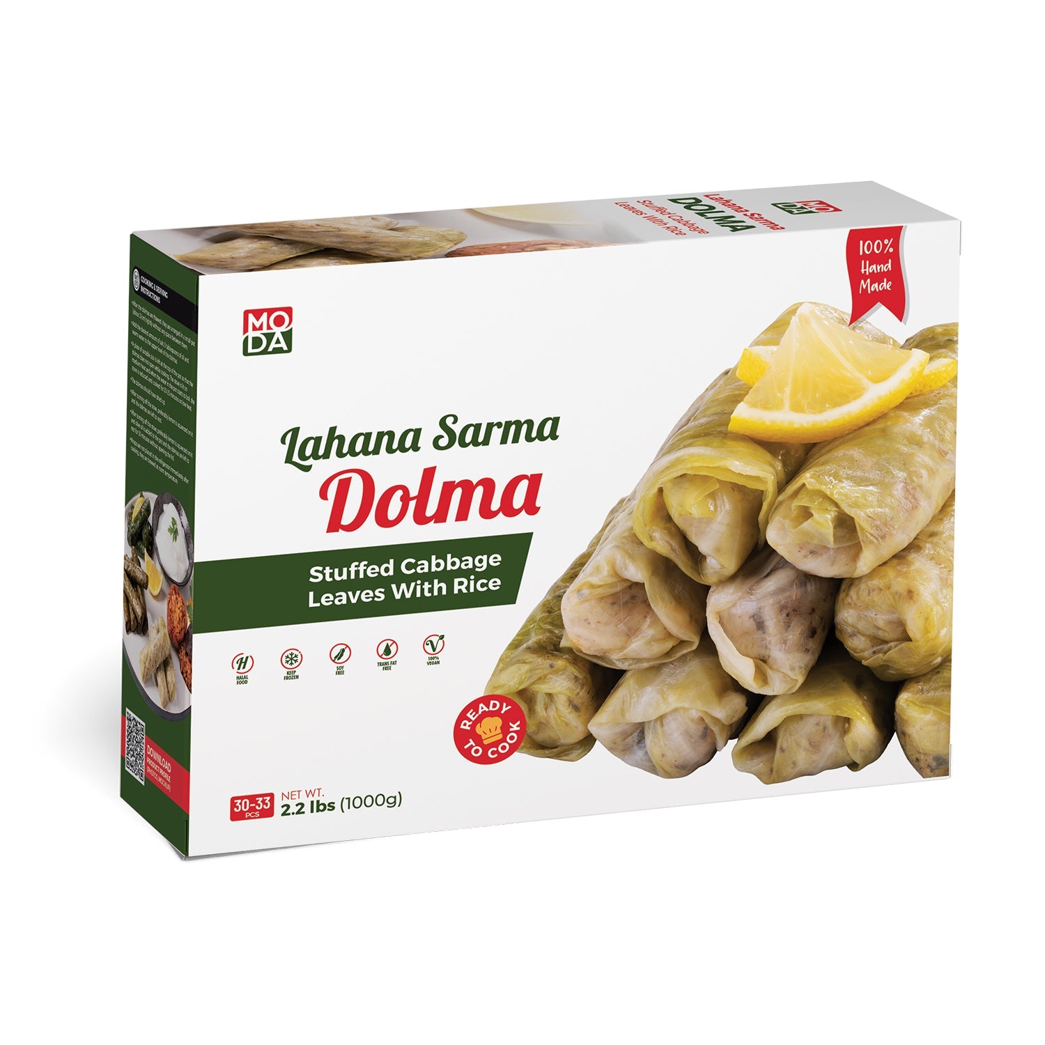 Moda Stuffed Cabbage Leaves with Rice, Uncooked, 35.2oz (1000g)