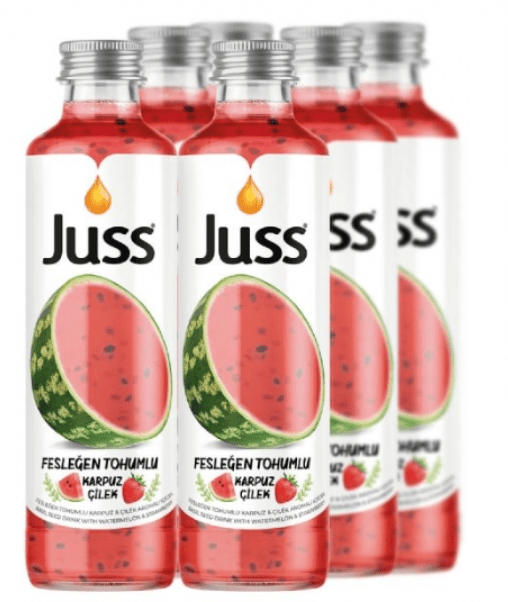 JUSS WATERMELON/STRAWBERRY BASIL SEED DRINK 8.45 OZ (250ML) (GLASS BOTTLE) - TULUMBA
