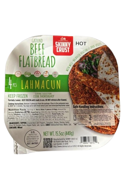 Lahmacun Skinny Crust G. Beef Flatbread Spicy (Hot) – 4 pcs
