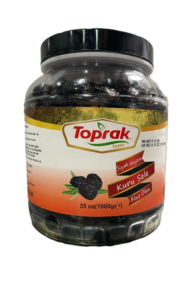 Toprak Black Olive - Oil Cured, Glass Jar, 201/230 Caliber, 35.3 oz (1 kg)