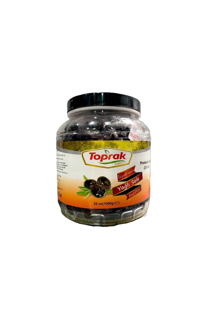 Toprak Black Olive - Oil Cured, Glass Jar, 231/260 Caliber, 35.3 oz (1 kg) - TULUMBA
