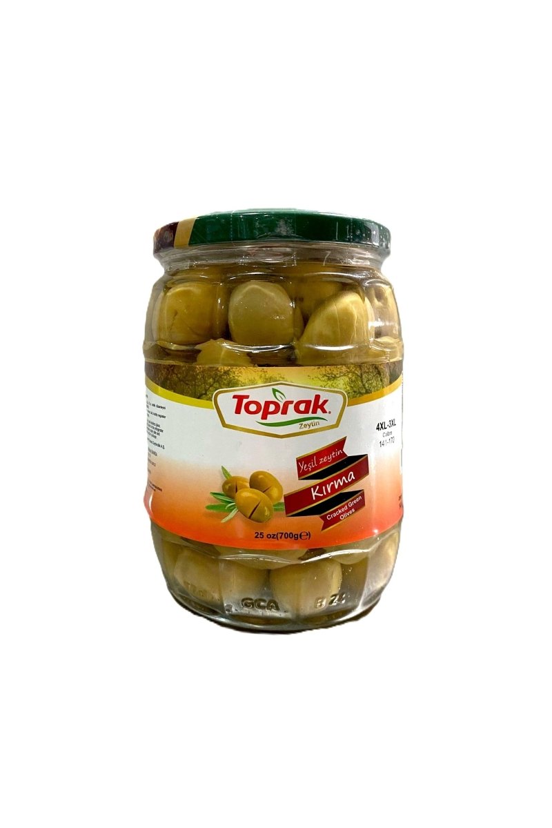 Toprak Cracked Green Olives - Premium Glass Jar (400g / 14.11 oz)