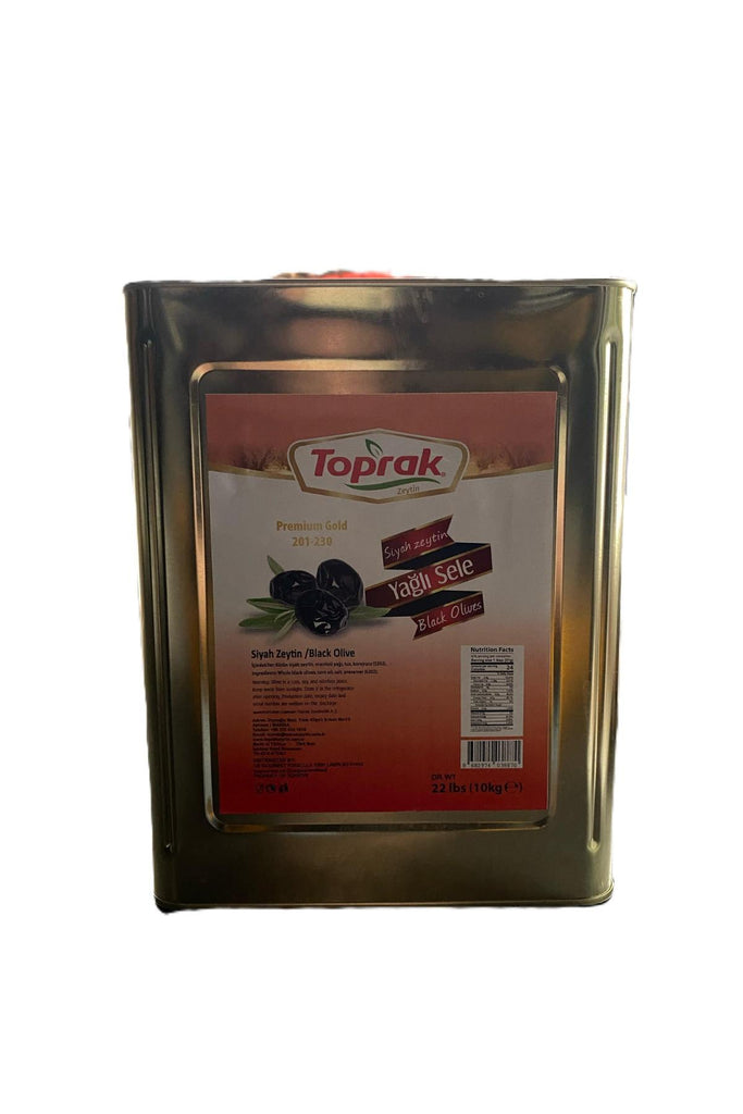 Toprak Oily Black Olives (Sele) Tin 201/230 – 352.7 oz (10 kg)