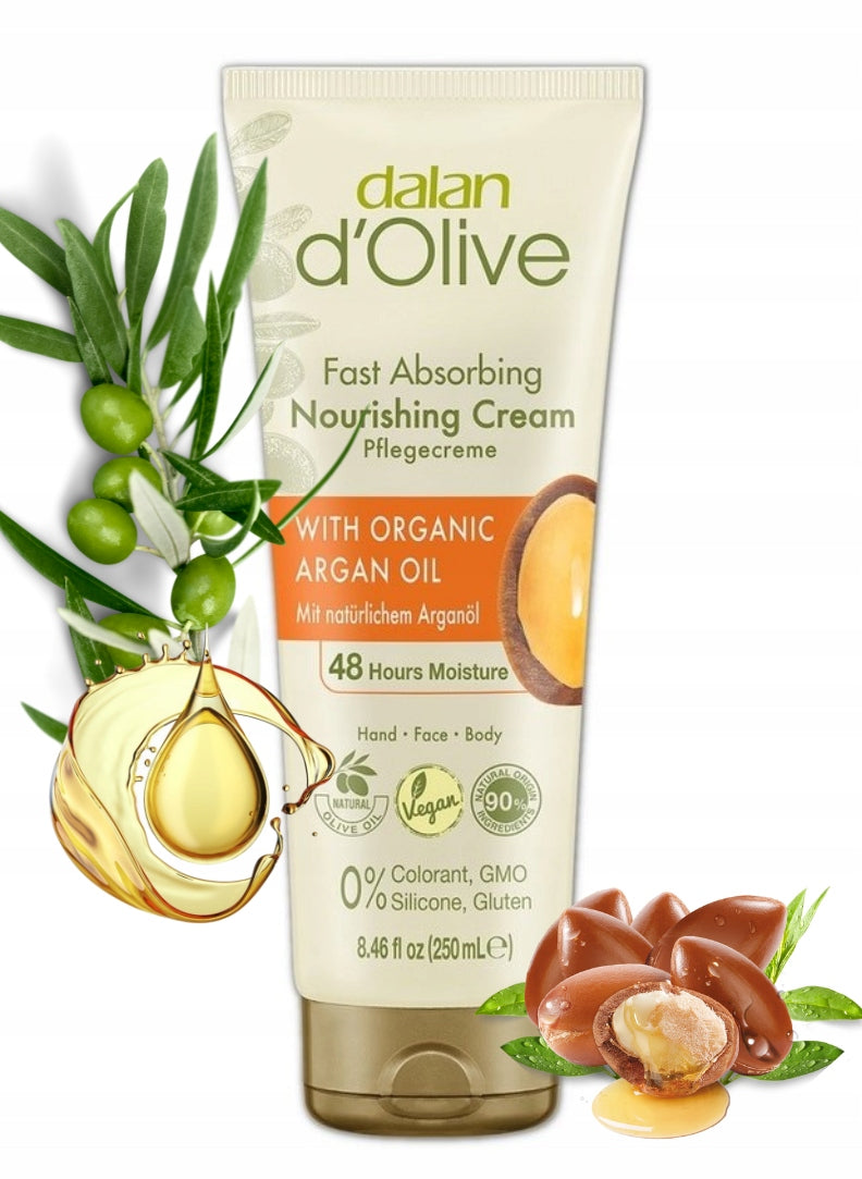 D'OLIVE Nourishing Hand & Body Cream Argan Oil 8.45 fl.oz.250 ml